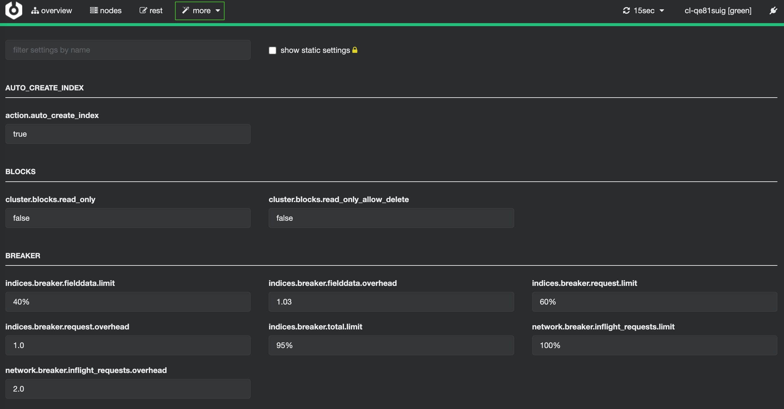 cerebro cluster settings