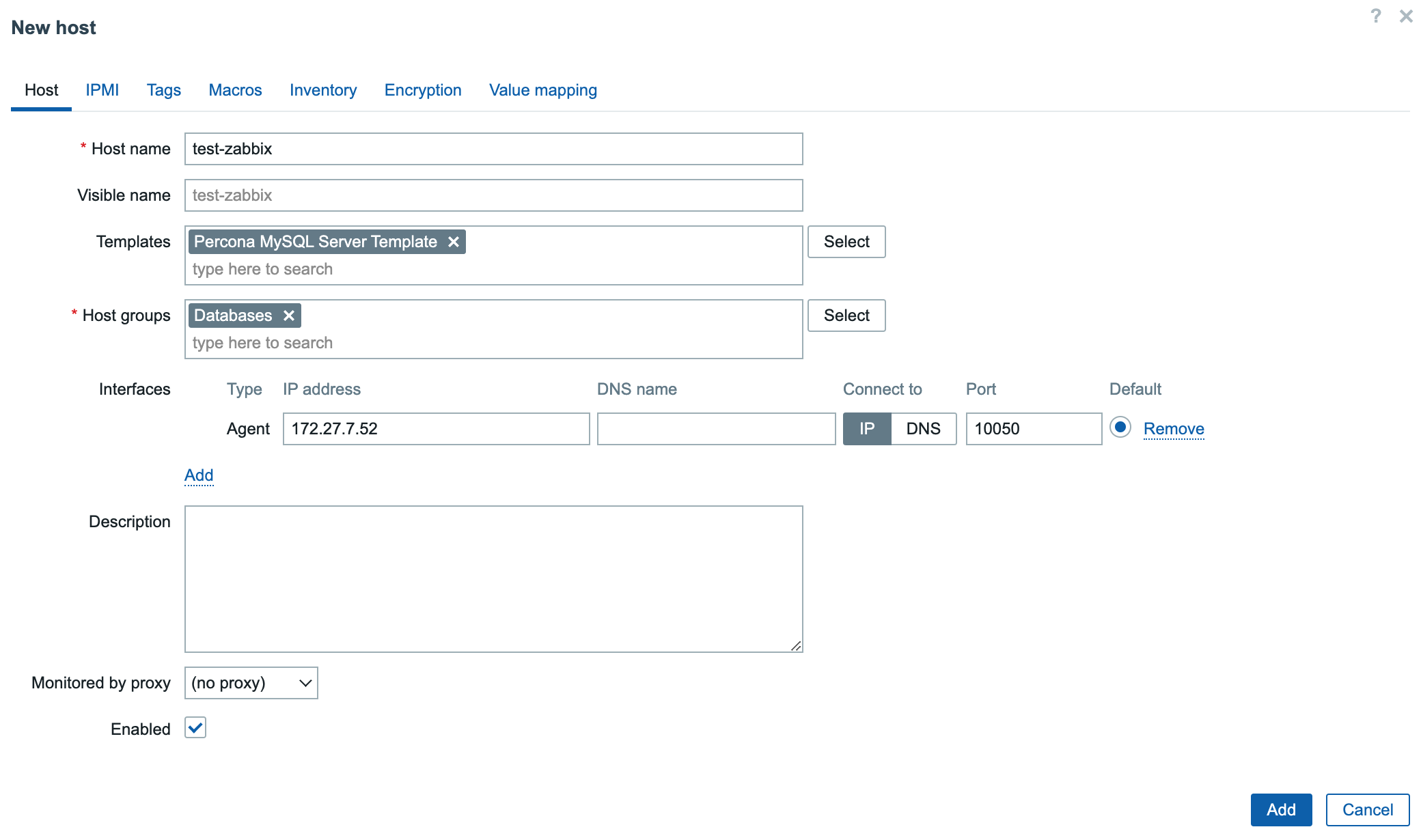 zabbix create host